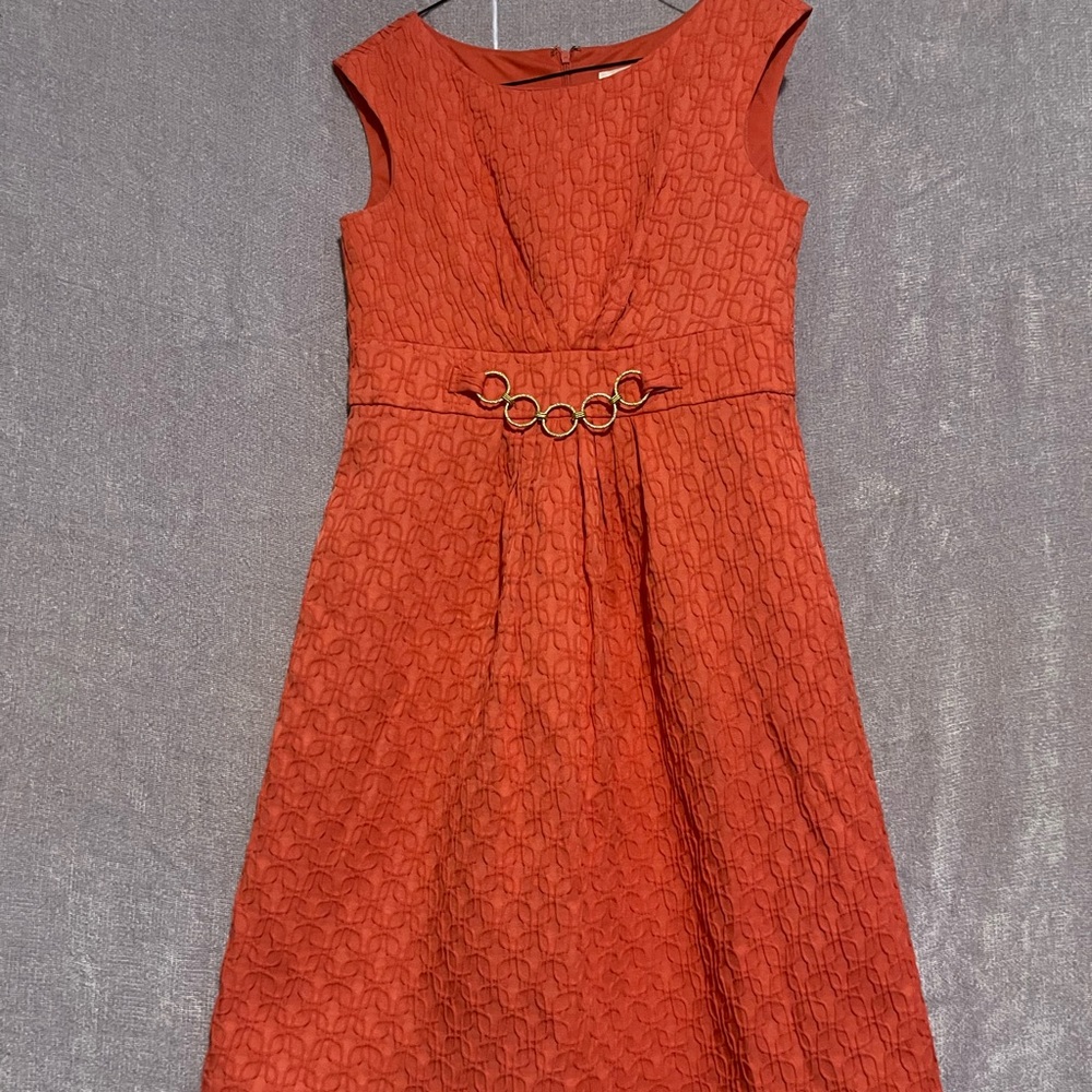 Studio I Pink and Orange Embellished A-line Midi Dress